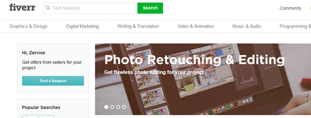 tampilan utama situs fiverr.com