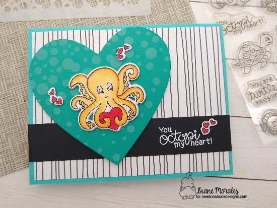 You octopi my heart by Diane showcases Tides of Love and Bubbly by Newton's Nook Designs; #newtonsnook, #inkypaws, #cardmaking, #valentinescard