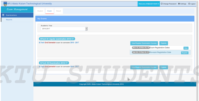 ktu re-exam registration procedure step 1