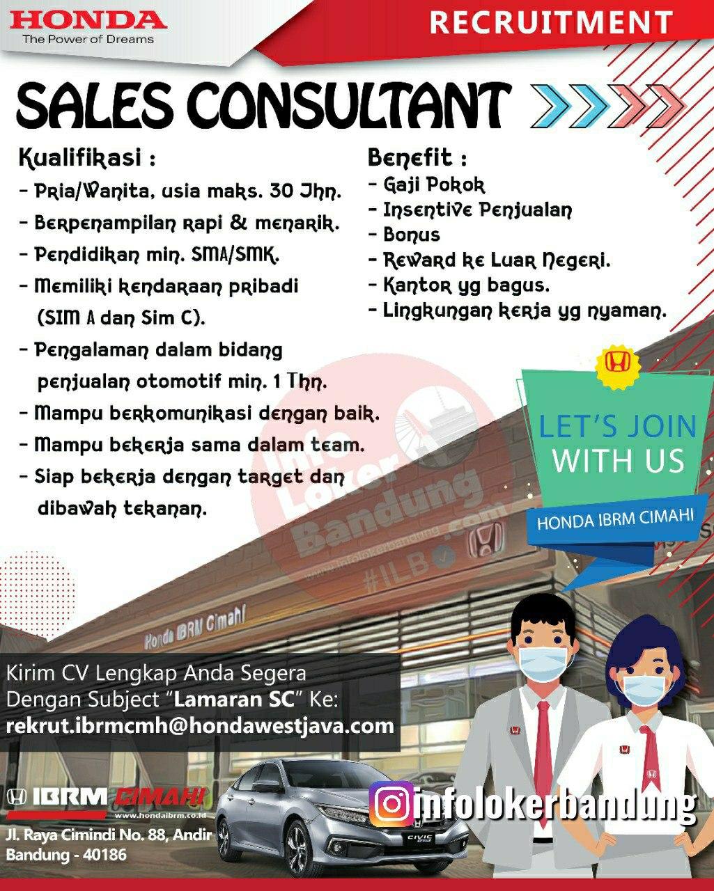 Lowongan Kerja Sales Consultant Honda IBRM Cimahi Juli 2020