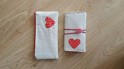 Red hearts notebook cover and pencil case set