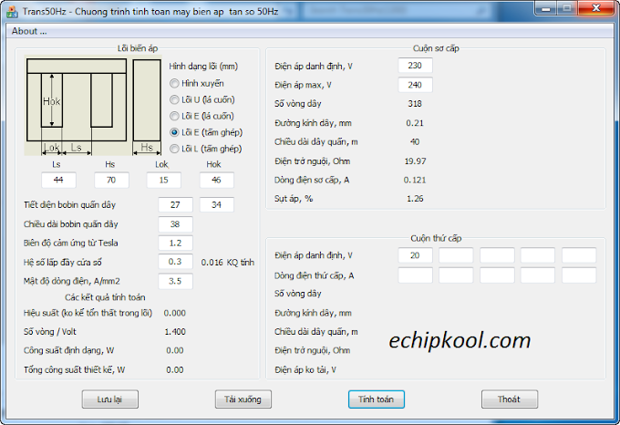 Phần mềm tính toán quấn biến áp