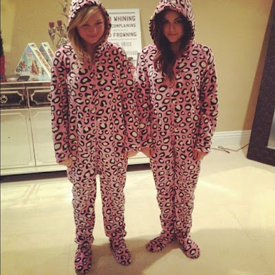 Lucy Hale, Annie Breiter twins in matching pink cheetah print onesies