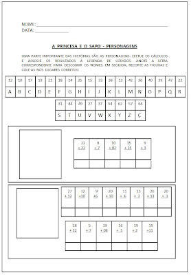 atividades de adição e subtração a princesa e o sapo