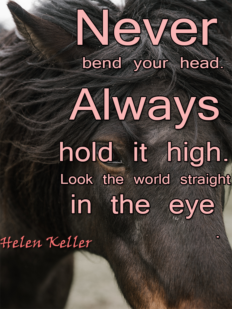 Never bend your head. Always hold it high. Look the world straight in the eye.