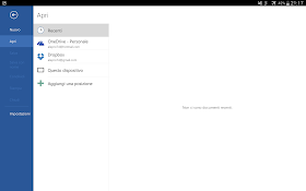 schermata principale di word per tablet 