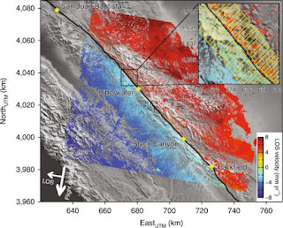 Segmento de falla de San Andreas con la velocidad de los InSAR LOS a largo plazo