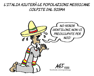 messico, terremoto, Gentiloni, ricostruzione, aiuti, vignetta, satira