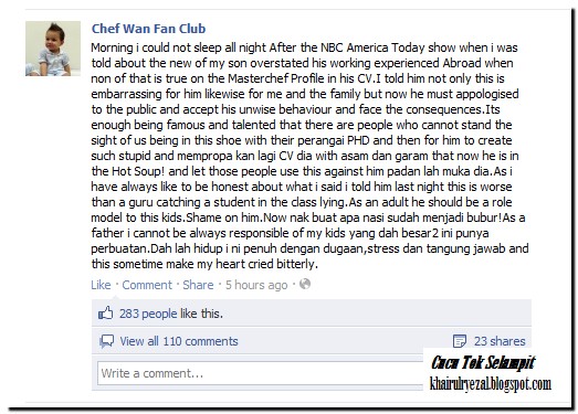 Chef Wan Mempunyai Harga Diri Lebih Tinggi dari Lim Guan 