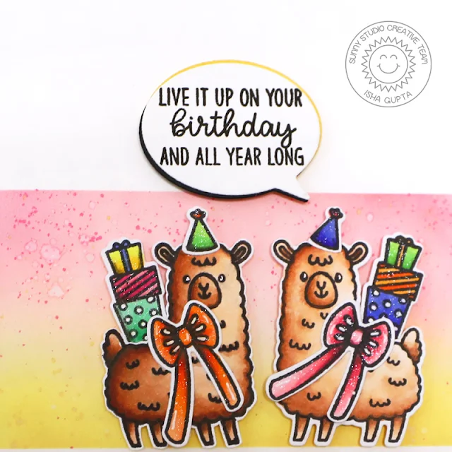 Sunny Studio Stamps: Lovable Llama Inside Greetings Birthday Card by Isha Gupta