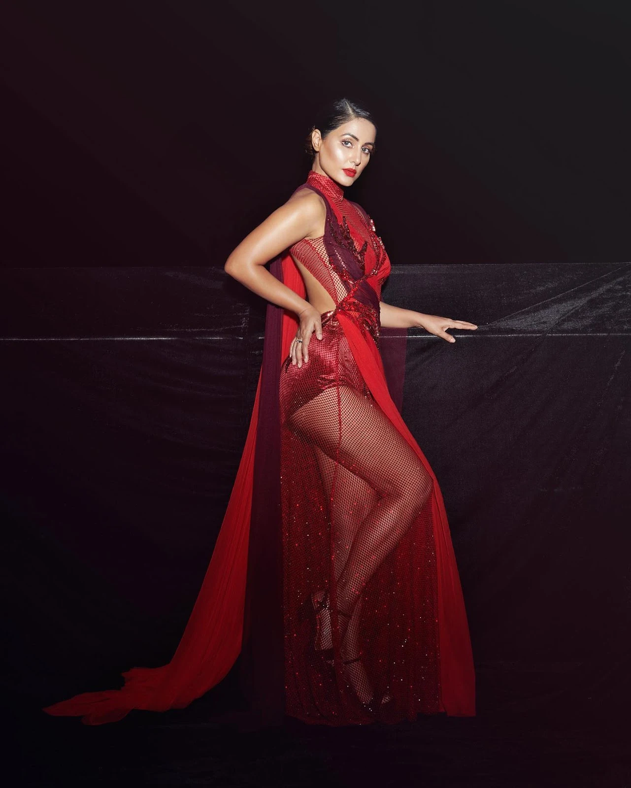 Hina Khan sheer red dress hello magazine awards