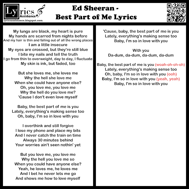 Ed Sheeran - Best Part of Me Lyrics | lyricsassistance.blogspot.com