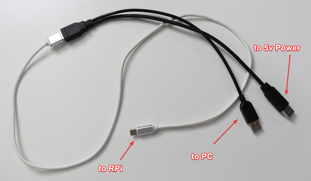 Connect the USB C-to-A cable to the Type-A female connector on the splitter