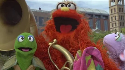 Sesame Street Episode 4266. Murray and Ovejita appear, they are ready to present the letter of the day. It is T.