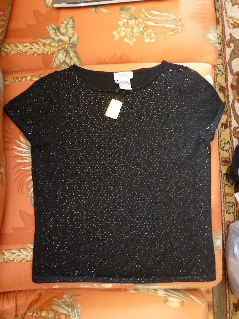 black t shirt sequins beads short sleeve