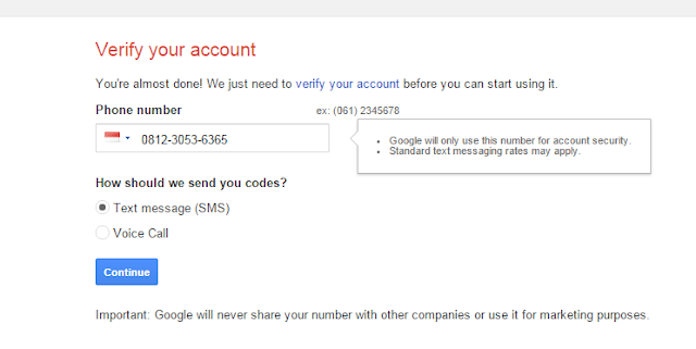 Memilih cara verifikasi email di gmail