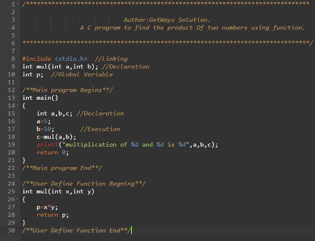 Example of the structure of c program