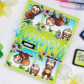 Sunny Studio Stamps: Silly Sloths Comic Strip Everyday Dies Happy Word Die Birthday Card by Ana Anderson