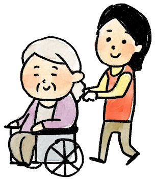 車椅子に乗ったおばあさんのイラスト（介護）
