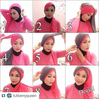 cara memakai jilbab pashmina sifon 2 warna