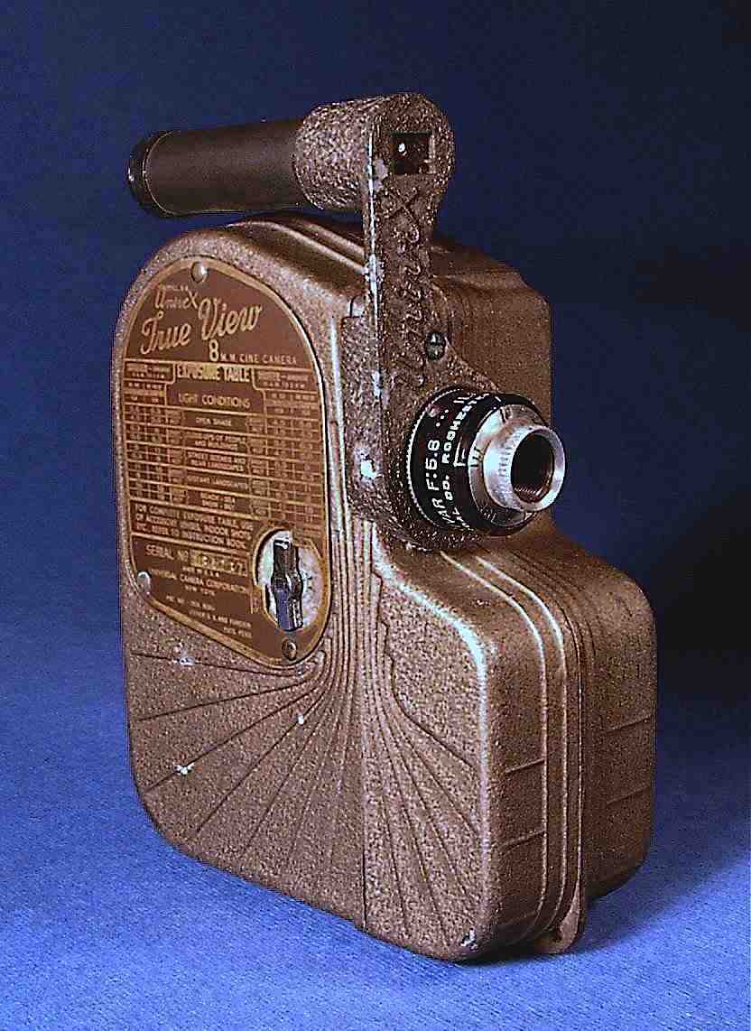 a 1930s 8mm "True View" film camera color photograph