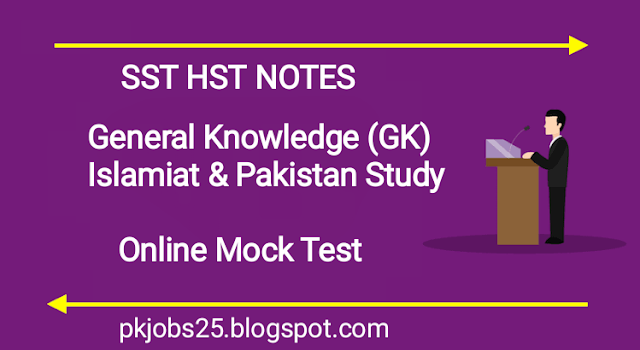 SPSC Secondary School Teacher (SST) GK, Islamiat & Pakistan Study MCQs Online Mock Test 