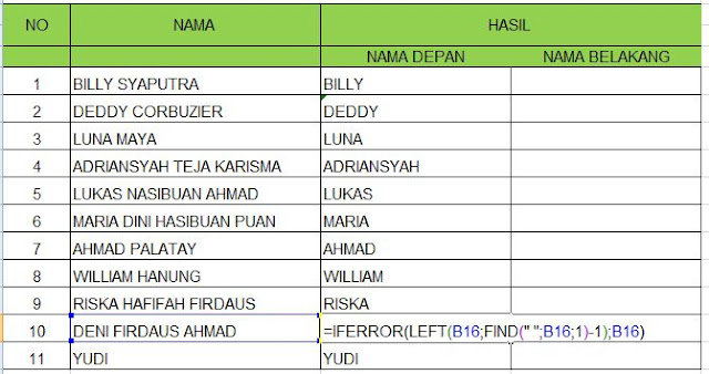 pemisahan nama dengan kondisi iferror excel