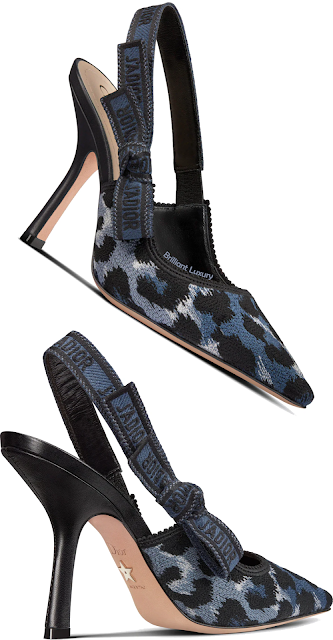 ♦Dior J'Adior slingback pumps in blue and black Mizza embroidered cotton #dior #shoes #brilliantluxury