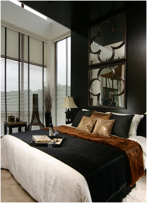 ELEGANT BEDROOM  IN BROWN  BLACK  AND WHITE  COLORS BEDROOM  