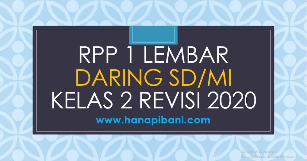 Rpp 1 Lembar Daring Sd Mi Kelas 2 Revisi 2020