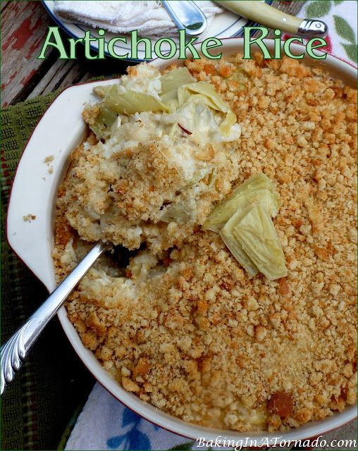 Artichoke Rice, artichoke dip flavors incorporated into a rice side dish | recipe developed by www.BakingInATornado.com | #recipe #sidedish