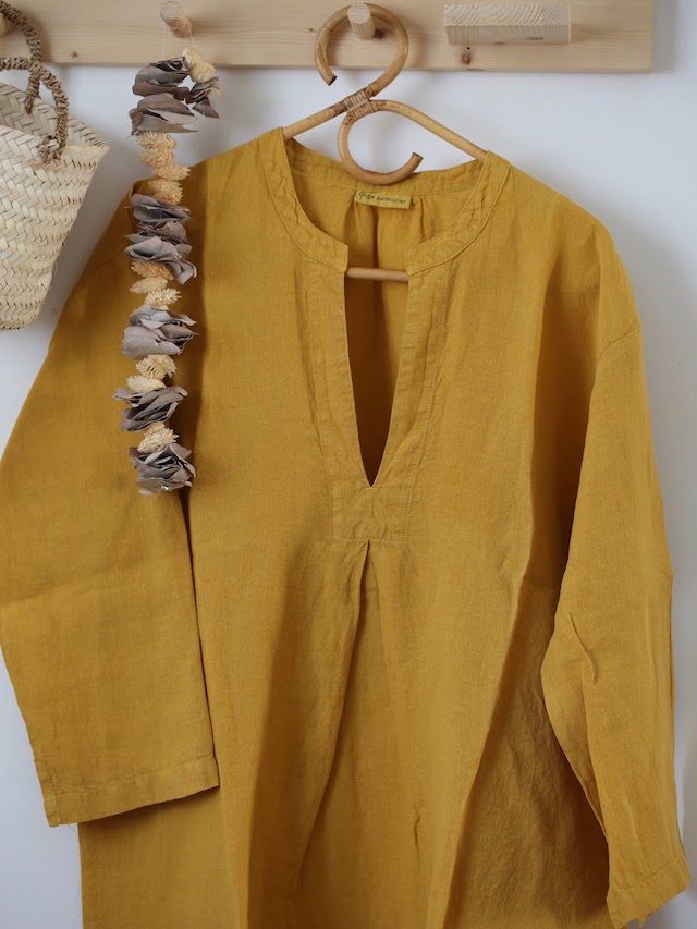 linge particulier le caftan en lin safran