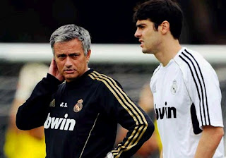 Ricardo Kaka and Jose Mourinho training with Real Madrid jersey