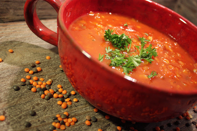 Oppskrift Hjemmelaget Rød Linsesuppe Tomatbasert Vegetar Vegan Røde Linser