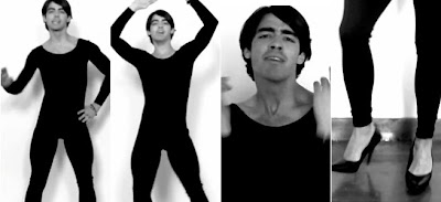 Joe Jonas de sapato salto alto imitando Beyoncé