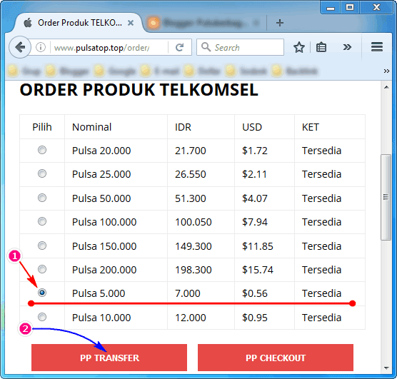 Centang dan pilih PP TRANSFER