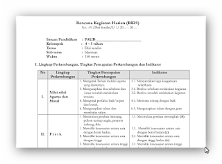 RKH/RPPH TK/PAUD Usia 3-4, 4-5 dan 5-6 tahun Lengkap 2016/2017