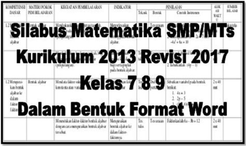 Silabus Matematika SMP/MTs Kurikulum 2013 Revisi 2017 Kelas 7 8 9 Dalam Bentuk Format Word - OPS ...