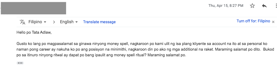 money, spell, ritual, babaylan, tata, adlaw. testimonials, feedback, reviews, philippines