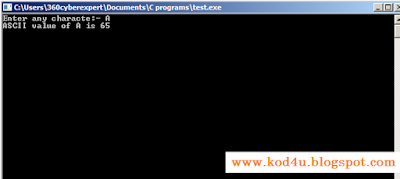 C Program Print ASCII Value Of A Given Character