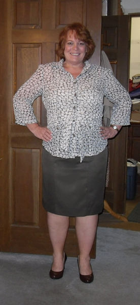 So here it is with the blouse I'll wear with it, and weekend hair I  title=