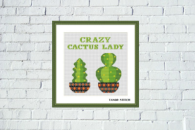 Crazy cactus lady funny quote cross stitch pattern