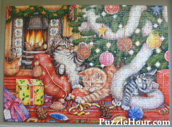 Bad cats and baubles kittens jigsaw puzzle design Debbie Cook artist Gibsons 500 piece