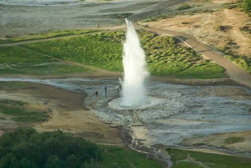 Strokkur geyser in Iceland. Taken from a plane. Strokkur is Icelandic for "churn".