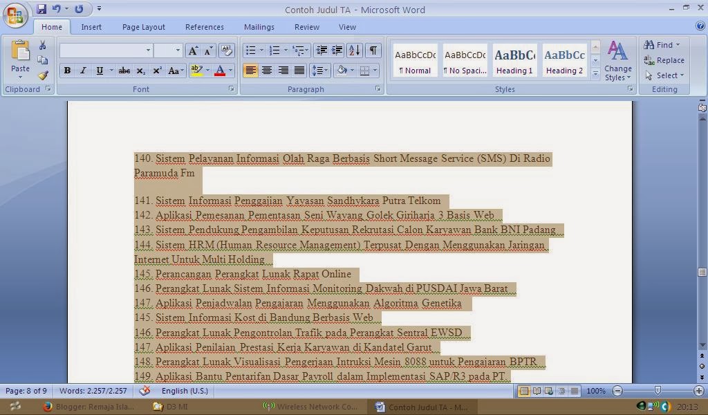 Contoh Judul TA dan skripsi Teknik Informatika  Remaja 