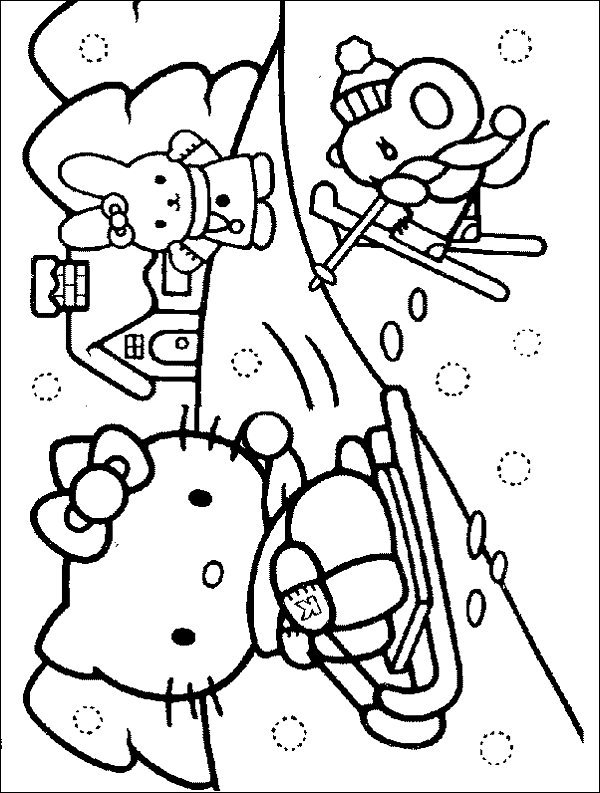 hello kitty coloring pages to print. HELLO KITTY WINTERY SNOW SCENE