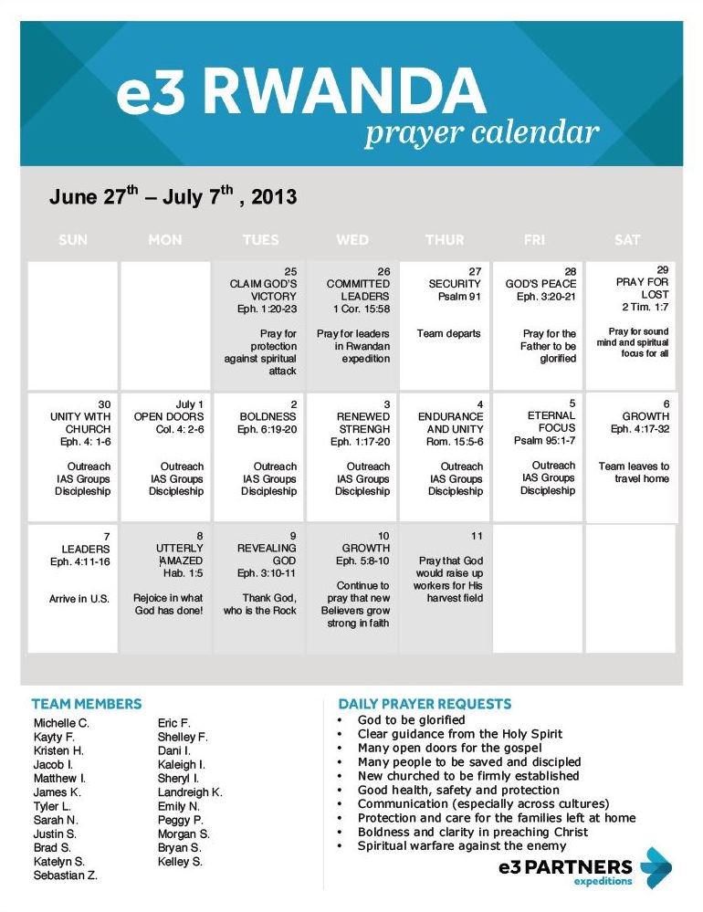 June Prayer Calendar