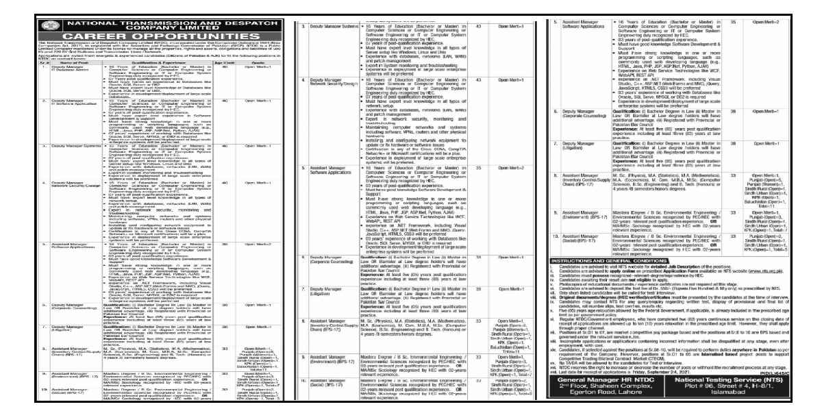 National Transmission & Dispatch Company NTDC Jobs 2021