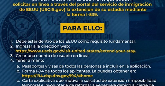 MUNDO: venezolanos de visitas en EE.UU afectados por restricciones de viaje por COVID19 pueden solicitar extensión de su estadía.