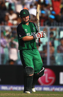 Paul Stirling raised his bat after maiden World Cup hundred, Ireland v Netherlands, World Cup 2011, Group B, March 18, 2011